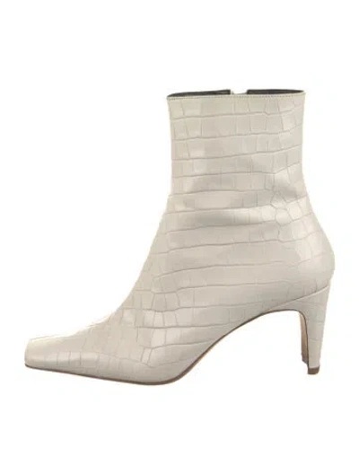 Pre-owned Staud Leather Animal Print Boots In White