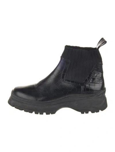 Pre-owned Staud Leather Animal Print Chelsea Boots In Black