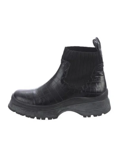 Pre-owned Staud Leather Animal Print Chelsea Boots In Black