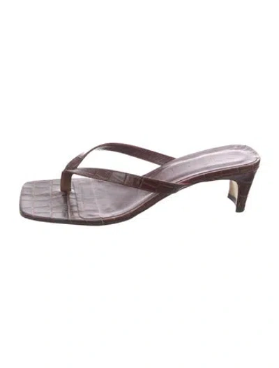 Pre-owned Staud Leather Animal Print Flip Flops In Brown