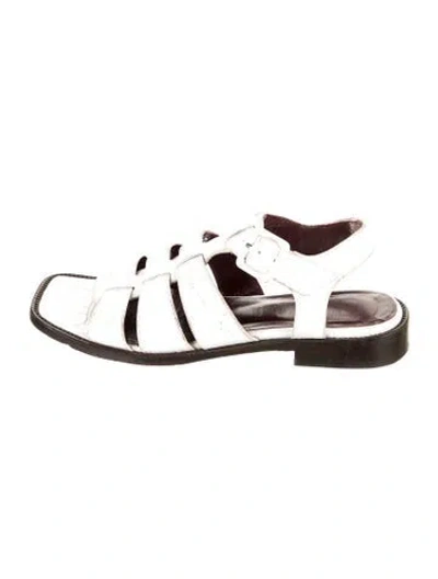 Pre-owned Staud Leather Animal Print Sandals In White