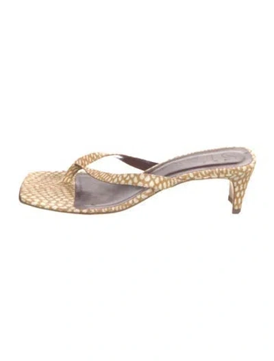 Pre-owned Staud Leather Animal Print Sandals In Yellow