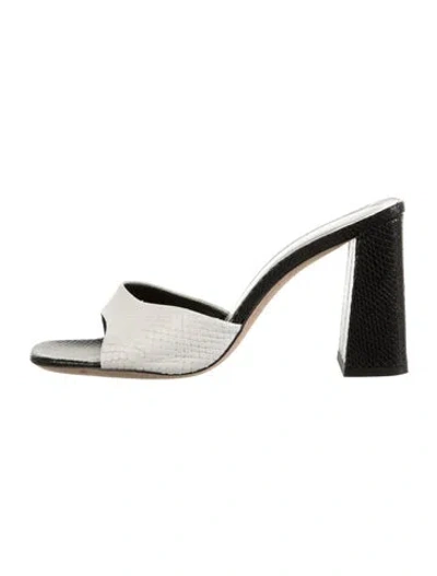 Pre-owned Staud Leather Animal Print Slides In Black/white