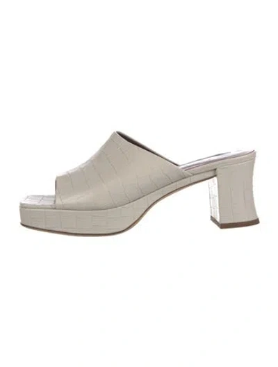Pre-owned Staud Leather Animal Print Slides In Grey