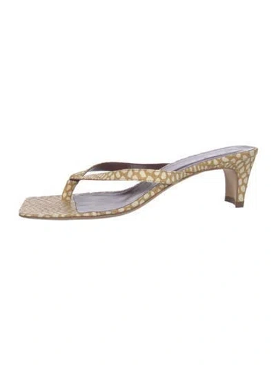 Pre-owned Staud Leather Animal Print Slides In Neutral