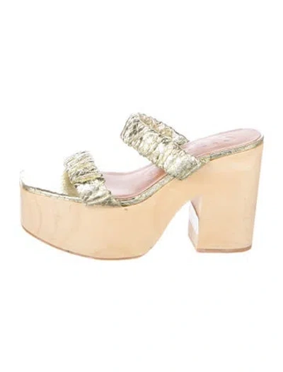 Pre-owned Staud Leather Animal Print Slides In Neutrals