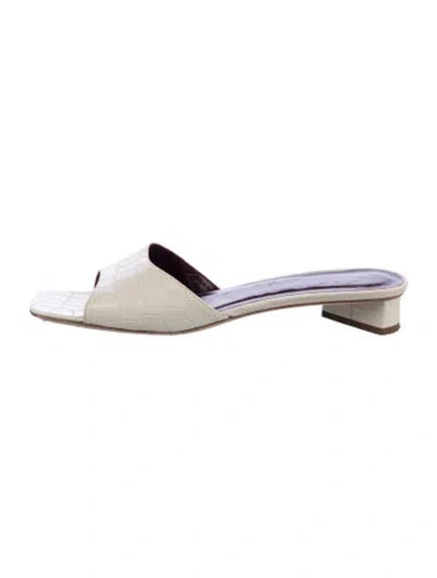 Pre-owned Staud Leather Animal Print Slides In Neutrals