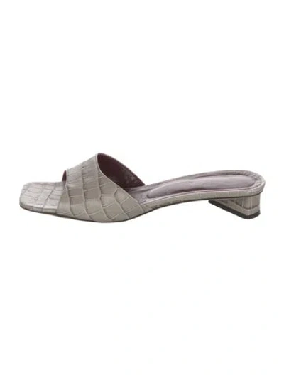 Pre-owned Staud Leather Animal Print Slides In Neutrals