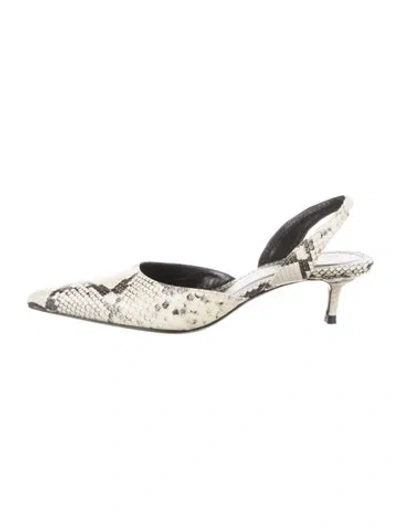 Pre-owned Staud Leather Animal Print Slingback Pumps In Green