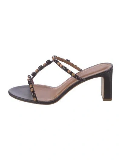 Pre-owned Staud Leather Beaded Accents Sandals In Brown