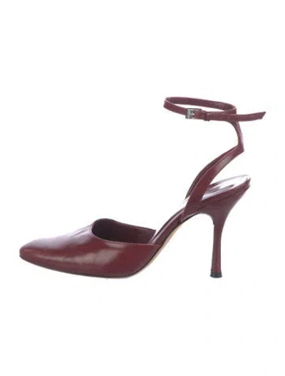 Pre-owned Staud Leather Beaded Accents Slingback Pumps In Burgundy