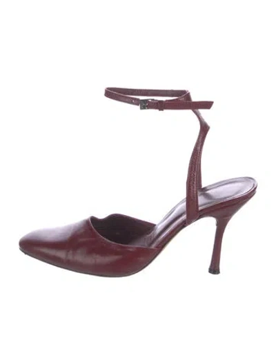 Pre-owned Staud Leather Beaded Accents Slingback Pumps In Burgundy