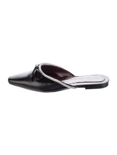 Pre-owned Staud Leather Bow Accents Mules In Black