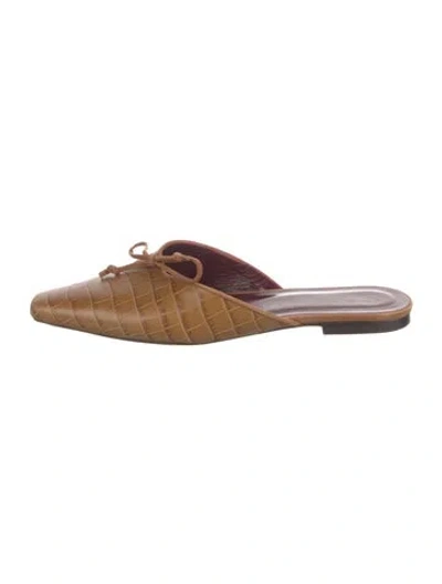 Pre-owned Staud Leather Bow Accents Mules In Brown