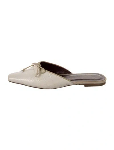 Pre-owned Staud Leather Bow Accents Mules In Neutral