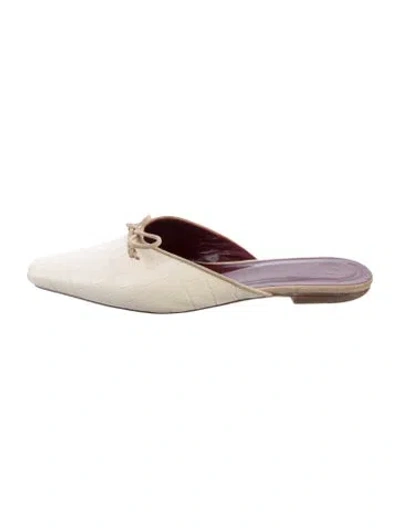 Pre-owned Staud Leather Bow Accents Mules In Neutral