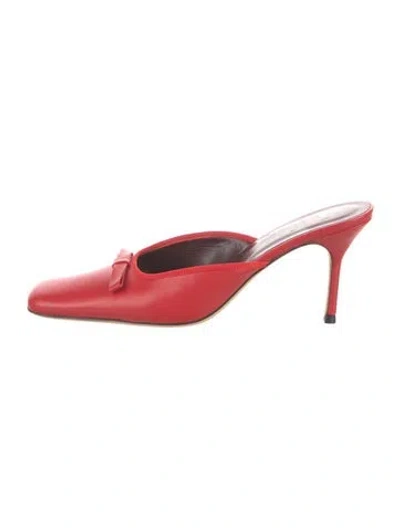 Pre-owned Staud Leather Bow Accents Mules In Red