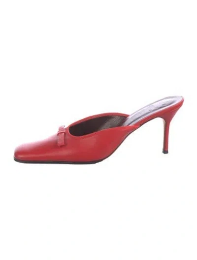 Pre-owned Staud Leather Bow Accents Mules In Red