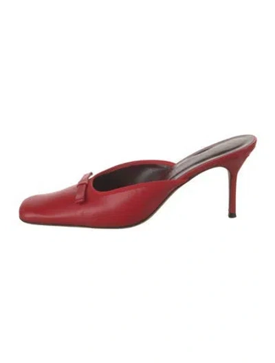 Pre-owned Staud Leather Bow Accents Mules In Red