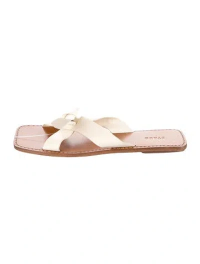 Pre-owned Staud Leather Bow Accents Slides In Brown/neutrals