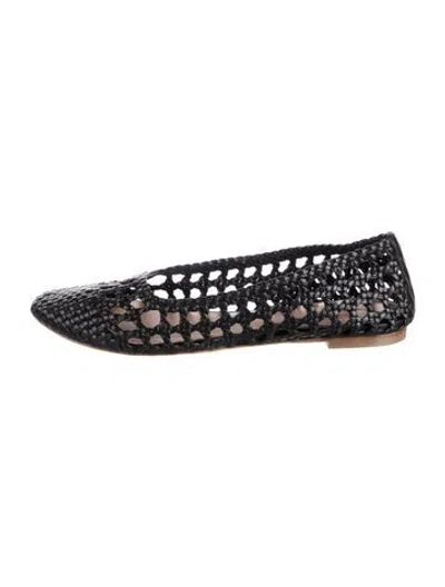 Pre-owned Staud Leather Braided Accents Ballet Flats In Black/white