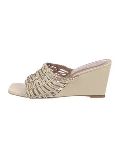 Pre-owned Staud Leather Braided Accents Slides In Neutral