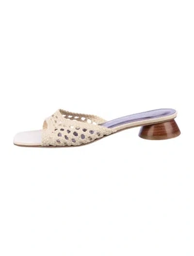Pre-owned Staud Leather Braided Accents Slides In Neutral