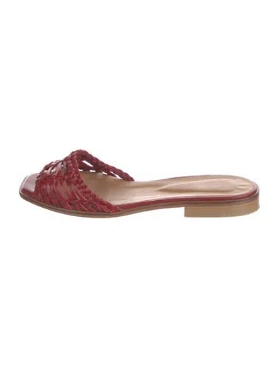 Pre-owned Staud Leather Braided Accents Slides In Red