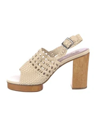 Pre-owned Staud Leather Braided Accents Slingback Sandals In Neutral