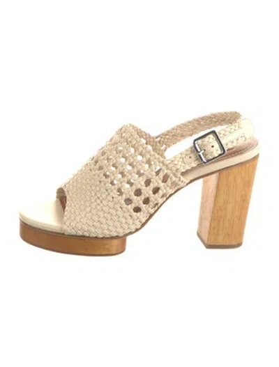 Pre-owned Staud Leather Braided Accents Slingback Sandals W/ Tags In Neutral