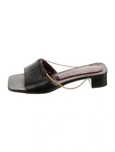 Pre-owned Staud Leather Chain-link Accents Slides In Black