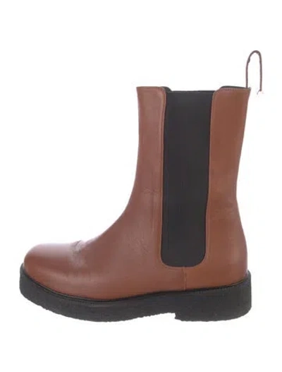 Pre-owned Staud Leather Chelsea Boots In Brown