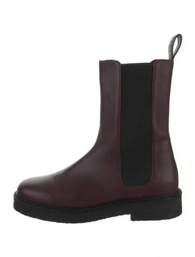 Pre-owned Staud Leather Chelsea Boots In Burgundy