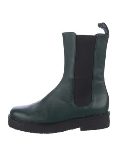 Pre-owned Staud Leather Chelsea Boots In Green