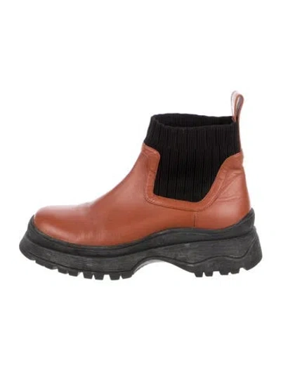 Pre-owned Staud Leather Colorblock Pattern Chelsea Boots In Brown