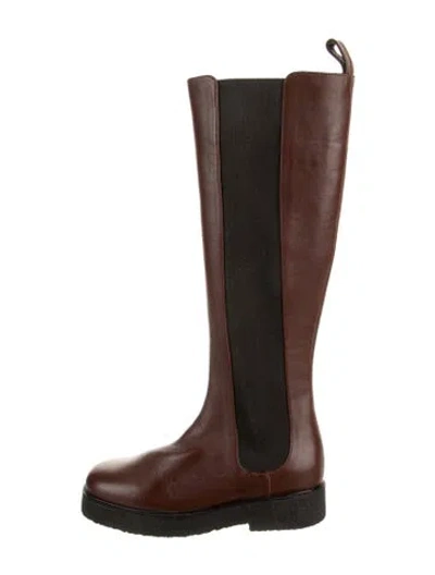 Pre-owned Staud Leather Colorblock Pattern Riding Boots In Brown