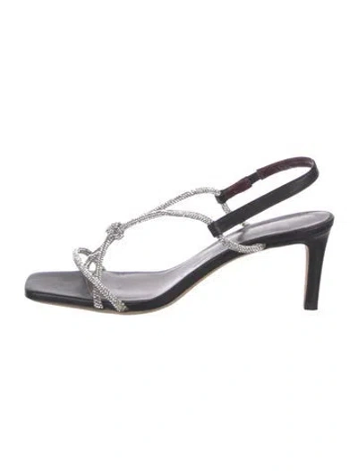 Pre-owned Staud Leather Colorblock Pattern Slingback Sandals In Black