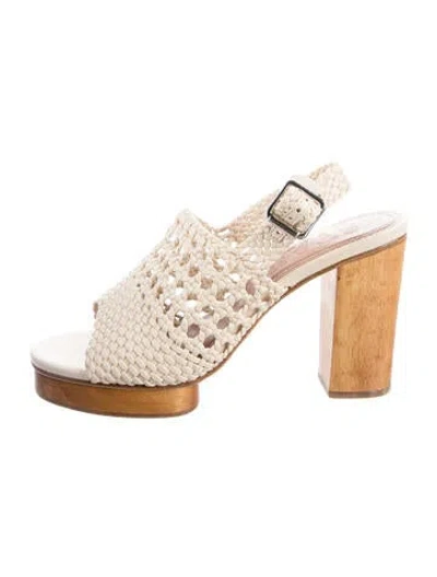 Pre-owned Staud Leather Colorblock Pattern Slingback Sandals In Neutral