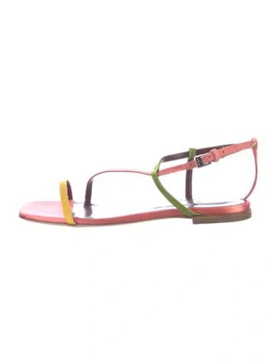 Pre-owned Staud Leather Colorblock Pattern Slingback Sandals In Pink