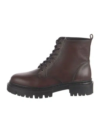Pre-owned Staud Leather Combat Boots In Brown