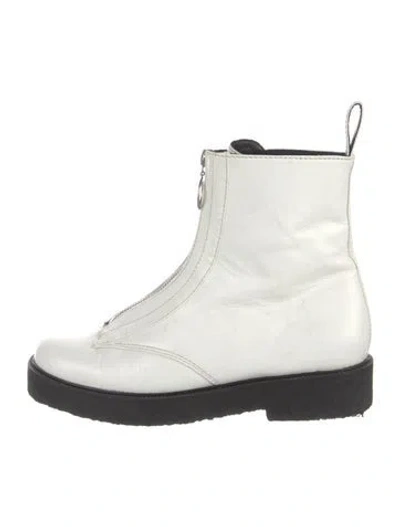 Pre-owned Staud Leather Combat Boots In White