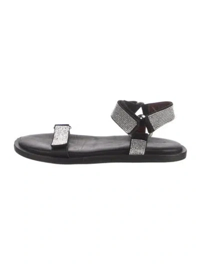 Pre-owned Staud Leather Crystal Embellishments Sandals In Black