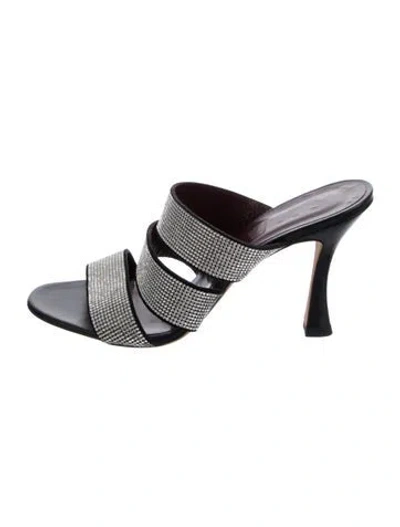 Pre-owned Staud Leather Crystal Embellishments Sandals In Black
