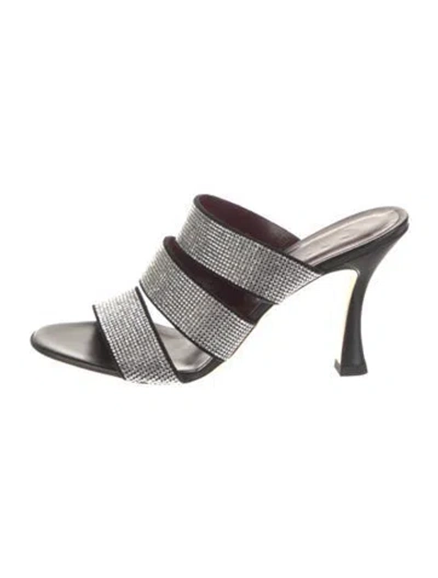 Pre-owned Staud Leather Crystal Embellishments Slides In Black