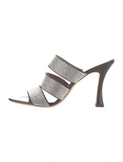 Pre-owned Staud Leather Crystal Embellishments Slides In Black