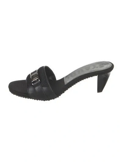Pre-owned Staud Leather Crystal Embellishments Slides In Black