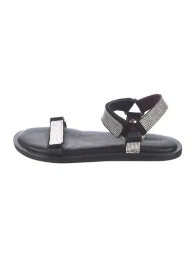 Pre-owned Staud Leather Crystal Embellishments Slingback Sandals In Black