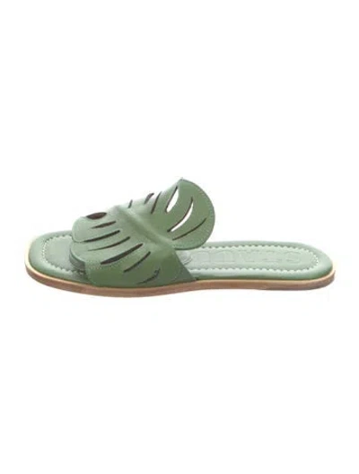 Pre-owned Staud Leather Cutout Accent Slides In Green
