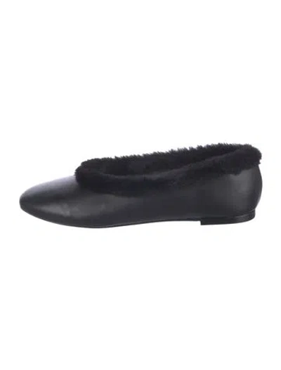 Pre-owned Staud Leather Faux Fur Trim Ballet Flats W/ Tags In Black