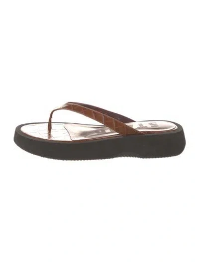 Pre-owned Staud Leather Flip Flops In Black